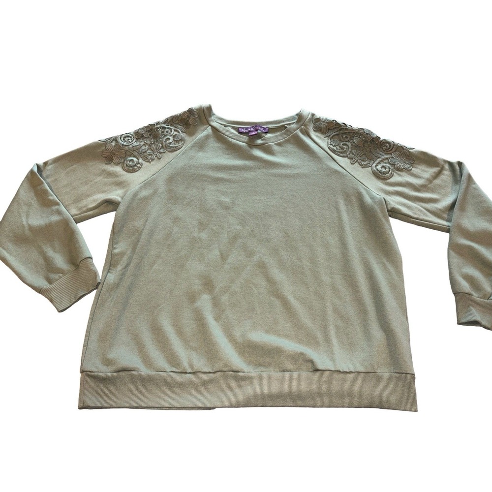 Gloria Vanderbilt Sweatshirt Women's Large Lace Applique Cottagecore Sage Green